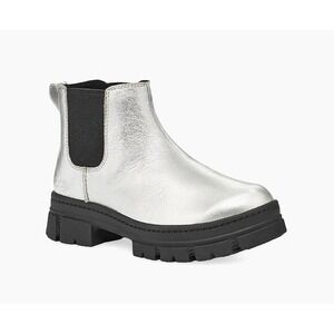 UGG Metallic Silver Chelsea Boots Lug Sole Ankle Fashion Boots US‎ 5 EU 37 New